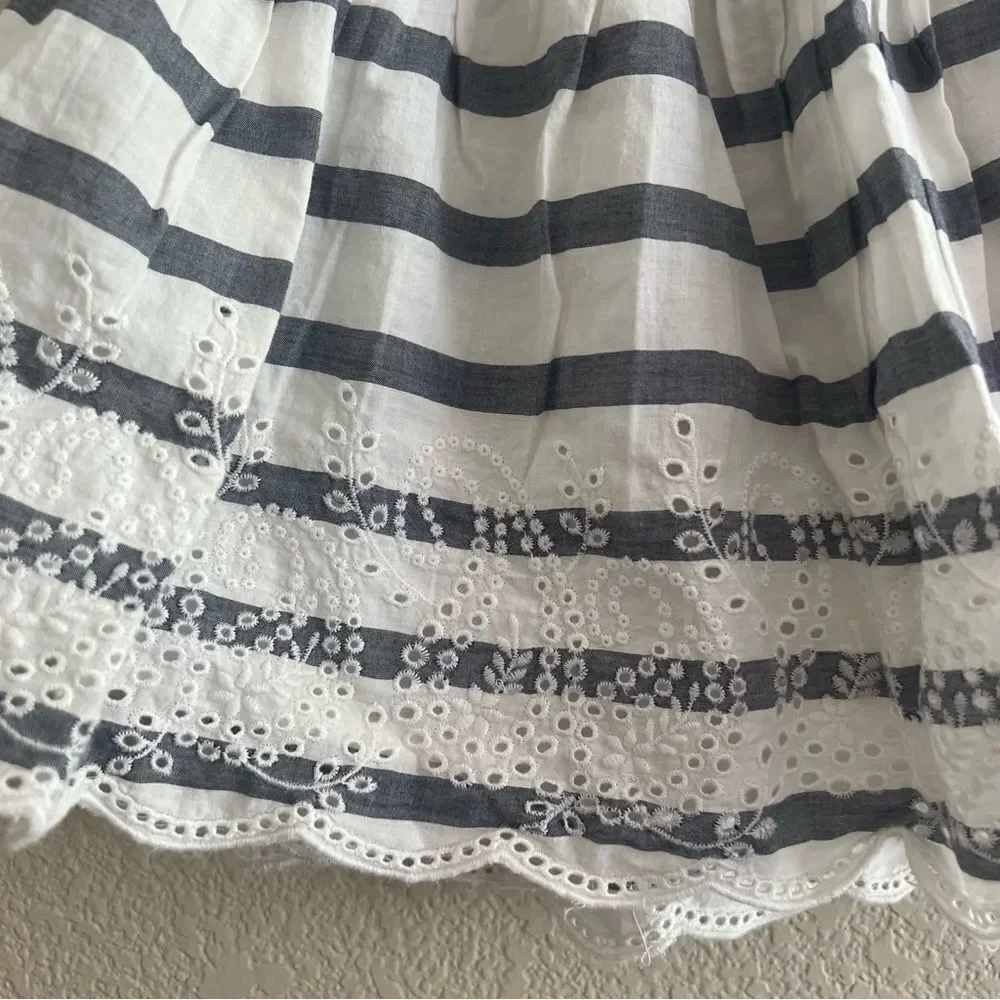 Gap Striped Cotton Elastic Scalloped Skirt with Eyelet Details Girls Small 6-7
